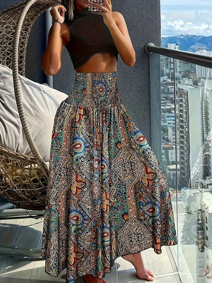 Women's maxi skirt with tropical floral pattern – Elegant summer skirt for leisure and vacation