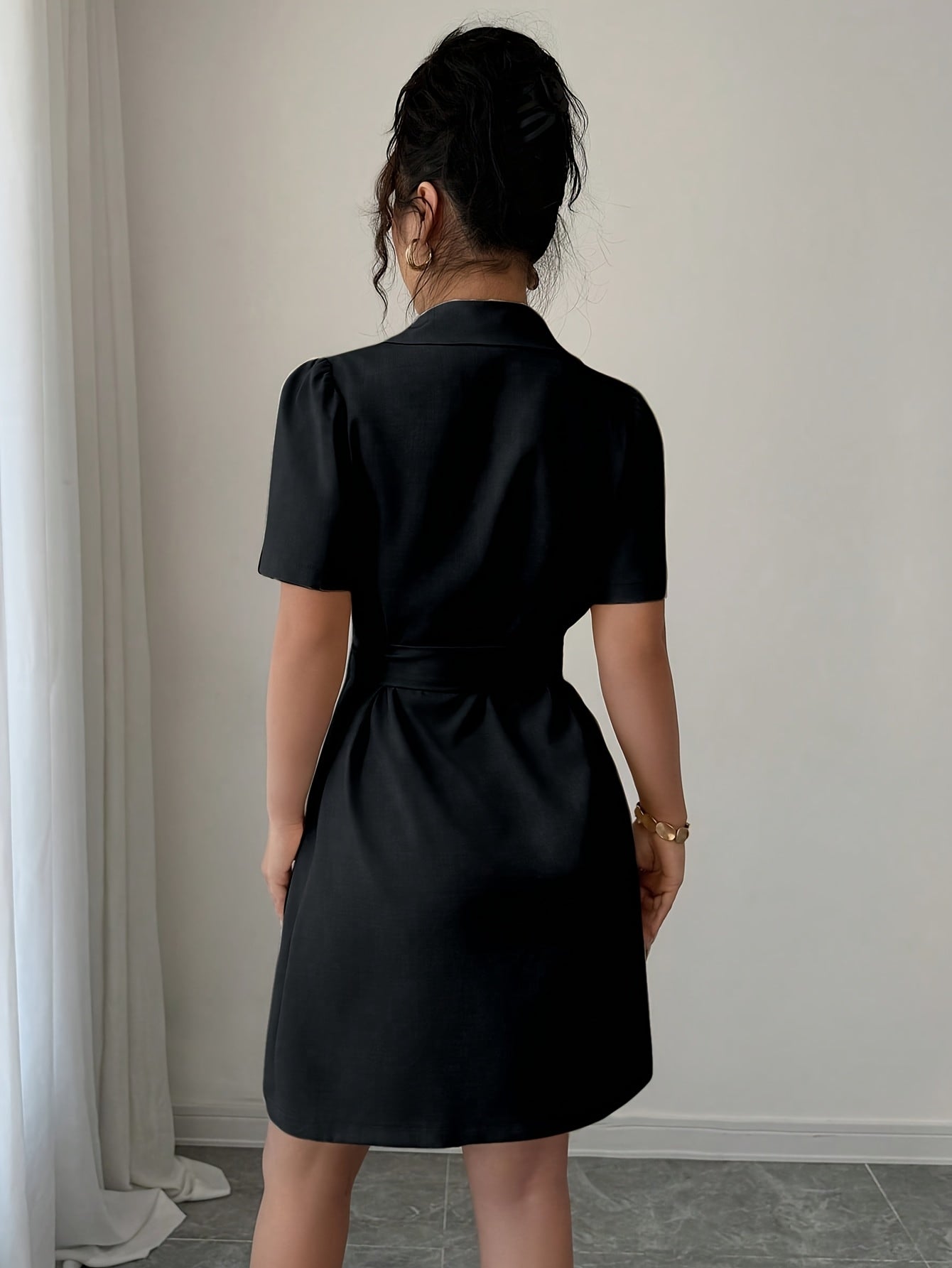 Women's Elegant Blazer Dress with Belt and Short Sleeves – Business & Occasion Wear