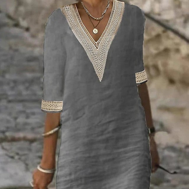 Jade – casual dress with V-neck and mid-length sleeves made of cotton-