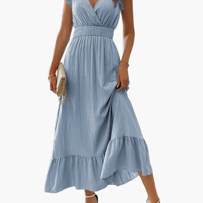 Women's Elegant Maxi Dress with Ruffle Sleeves and Flattering Waist – Perfect for Summer & Vacation