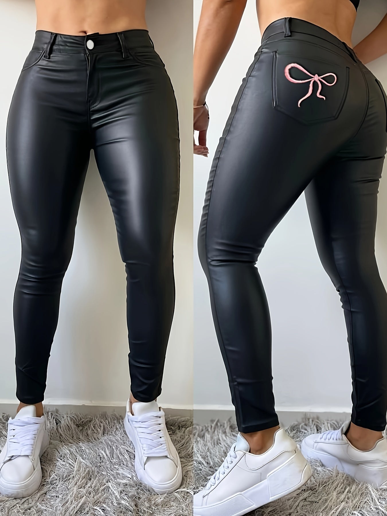 Women's skinny pants in black with a glossy finish
