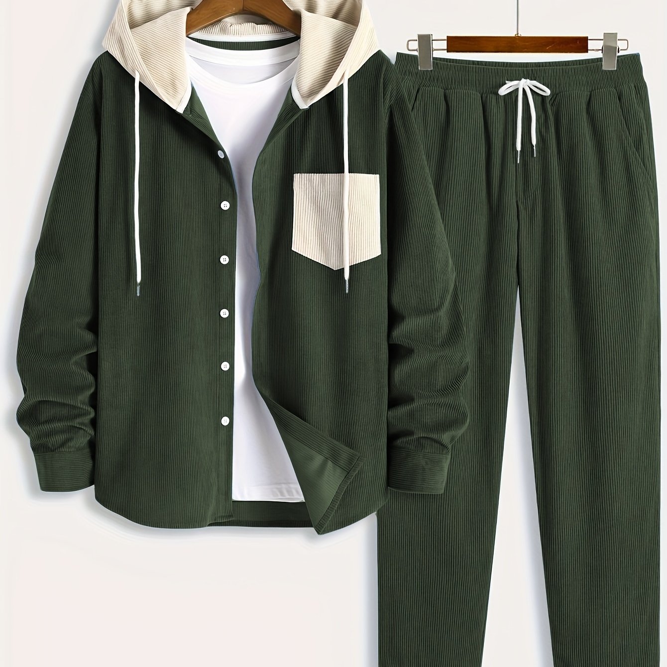 Cord-Zweiteiler Herren, Hemd-Jacke mit Kapuze & Hose