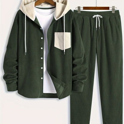 Cord-Zweiteiler Herren, Hemd-Jacke mit Kapuze & Hose