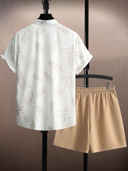 Men's Summer Casual Set – Tropical Short-Sleeve Shirt and Shorts – Fashionable Look for Vacation and Leisure