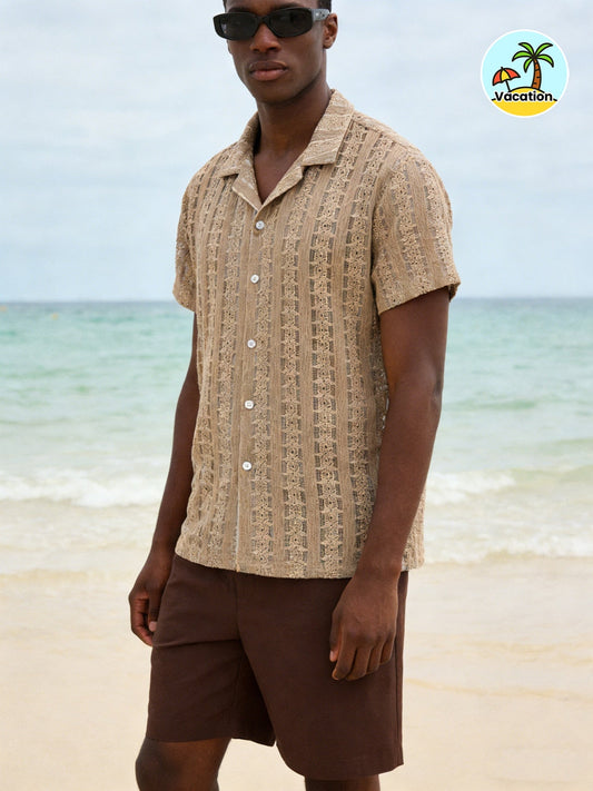Men's Boho Short-Sleeve Shirt with Geometric Pattern – Perfect for Vacation and Beach