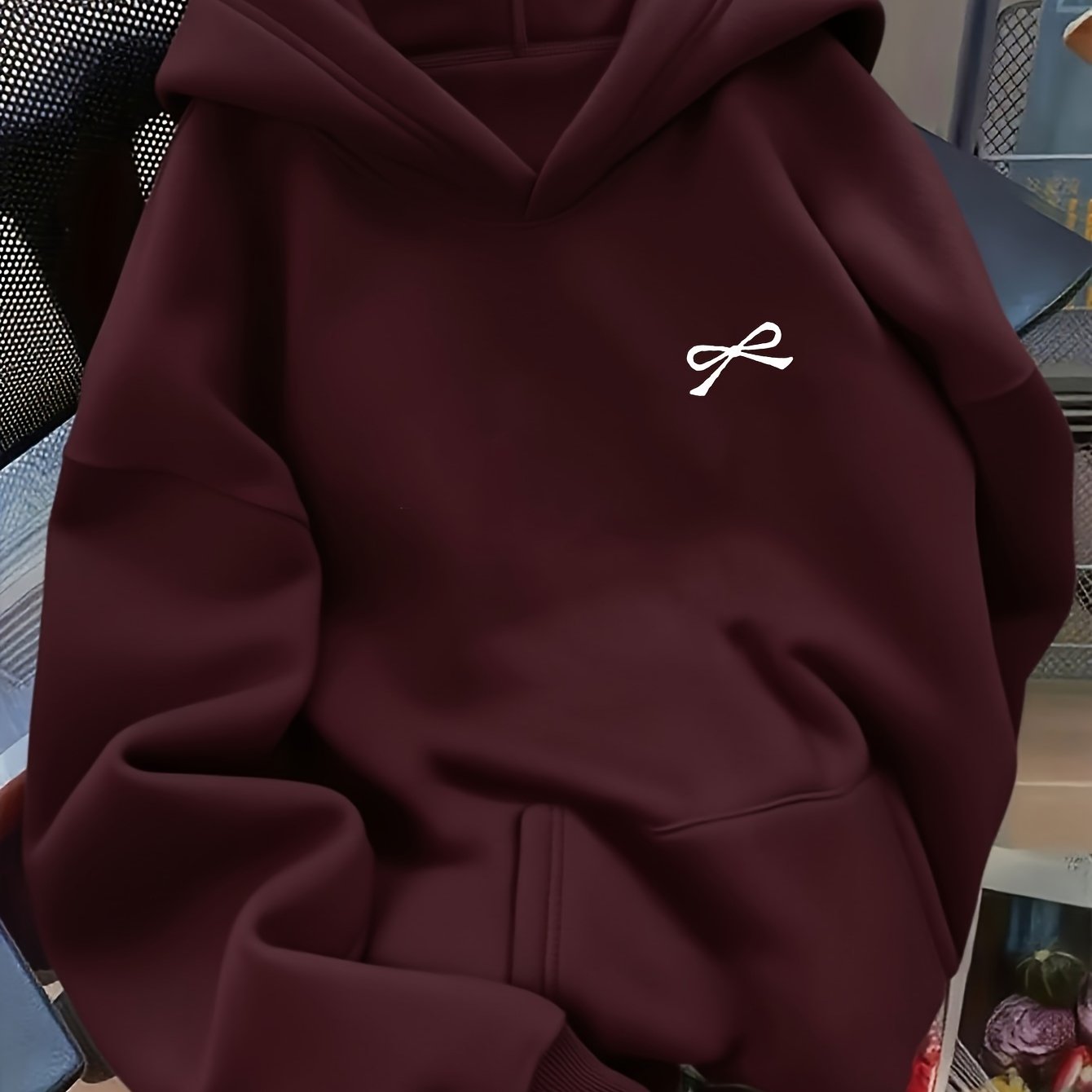 Women's Bow Embroidered Oversized Pullover Hoodie