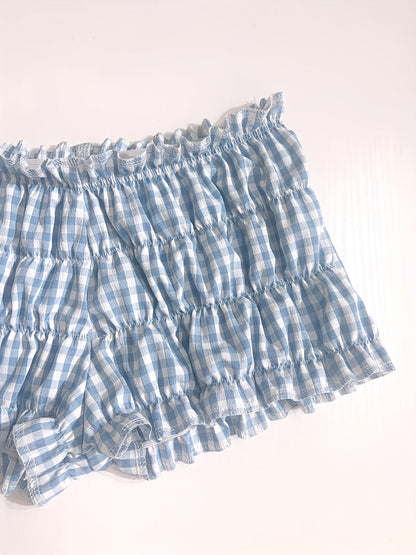 Damen Y2K Karierte Rüschenshorts für den Sommer – Bequeme Lounge- und Pyjamashorts