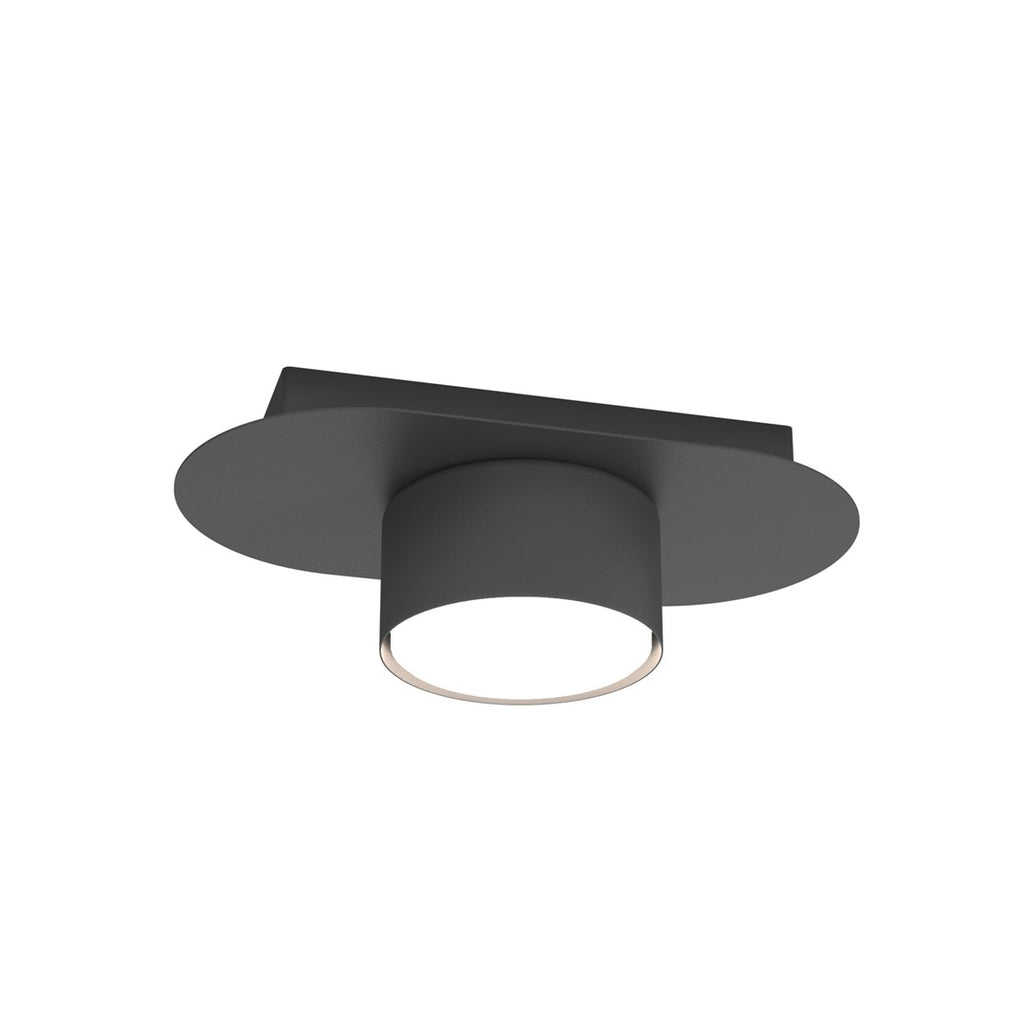 Zwarte plafondlamp Diaz met ovale plaat en cilindervormige lichtbron met witte diffuser
