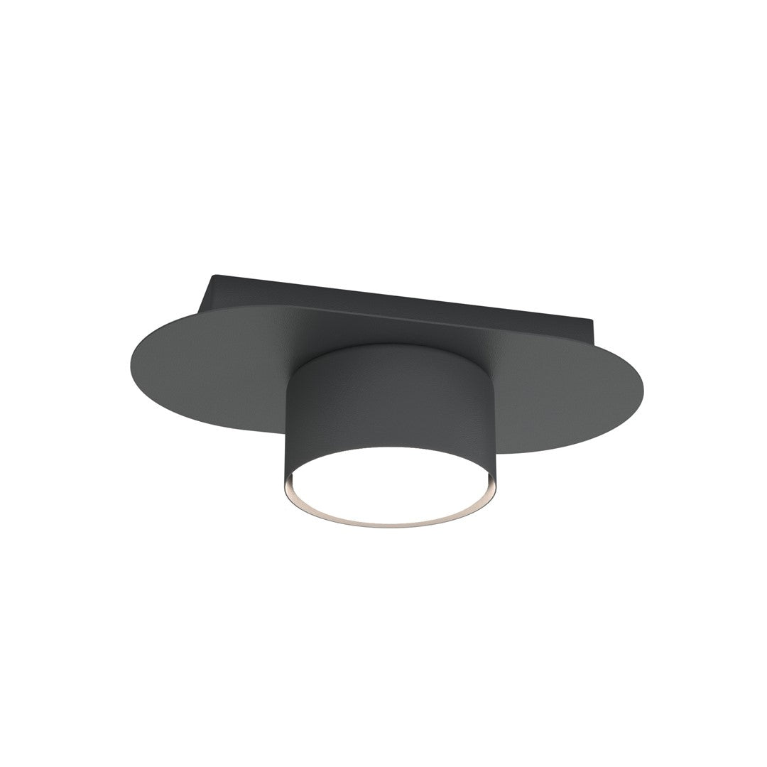 Zwarte plafondlamp Diaz met ovale plaat en cilindervormige lichtbron met witte diffuser