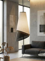 Hanglamp gepoedercoat staal met stoffen kap Moda, grijs en zwart, Ø 20 cm, 1 fitting, voor eettafel en woonkamer