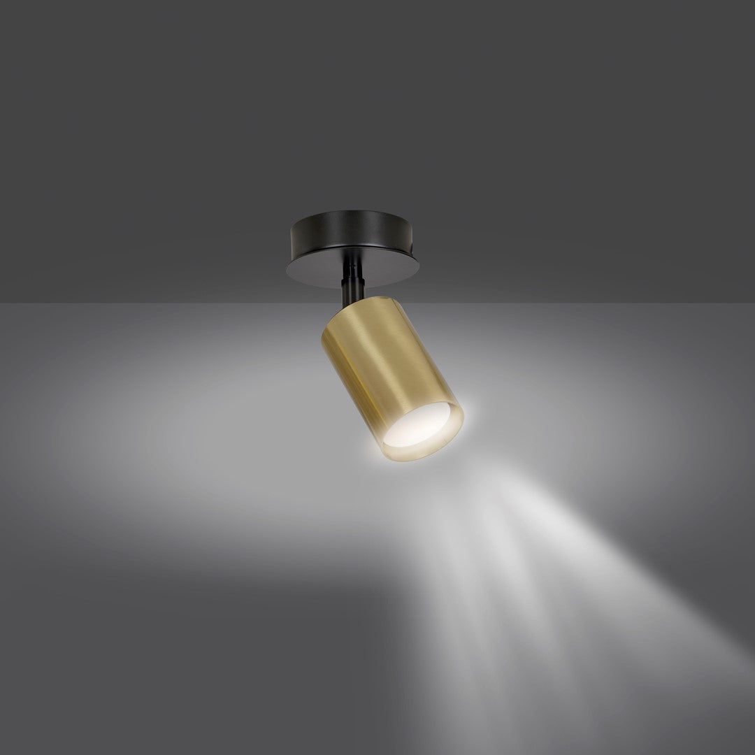 Plafondlamp spot gepoedercoat staal modern Zen zwart met goudkleurige kap, 1 fitting, voor hal en keuken