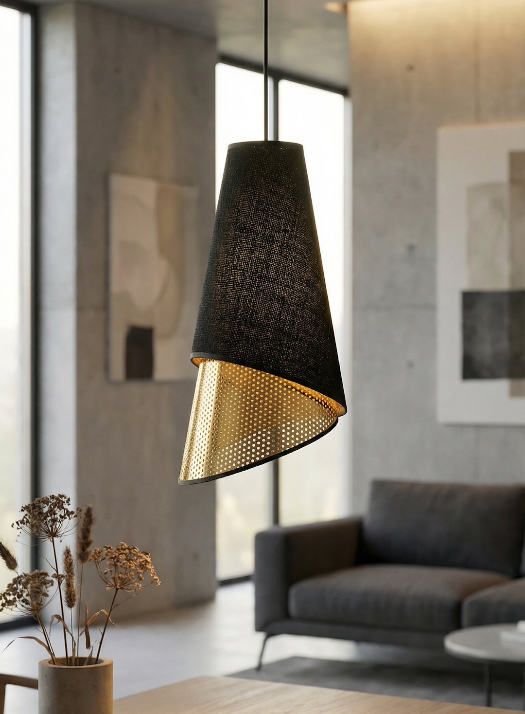 Hanglamp Moda gepoedercoat staal met stoffen kap, modern, zwart met goud, kapdiameter 20 cm, verstelbaar