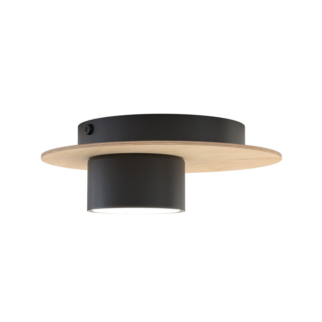 Plafondlamp multiplex en zwart staal, Scandinavisch, model Pixo, Ø 20 cm, voor woonkamer, slaapkamer en kantoor