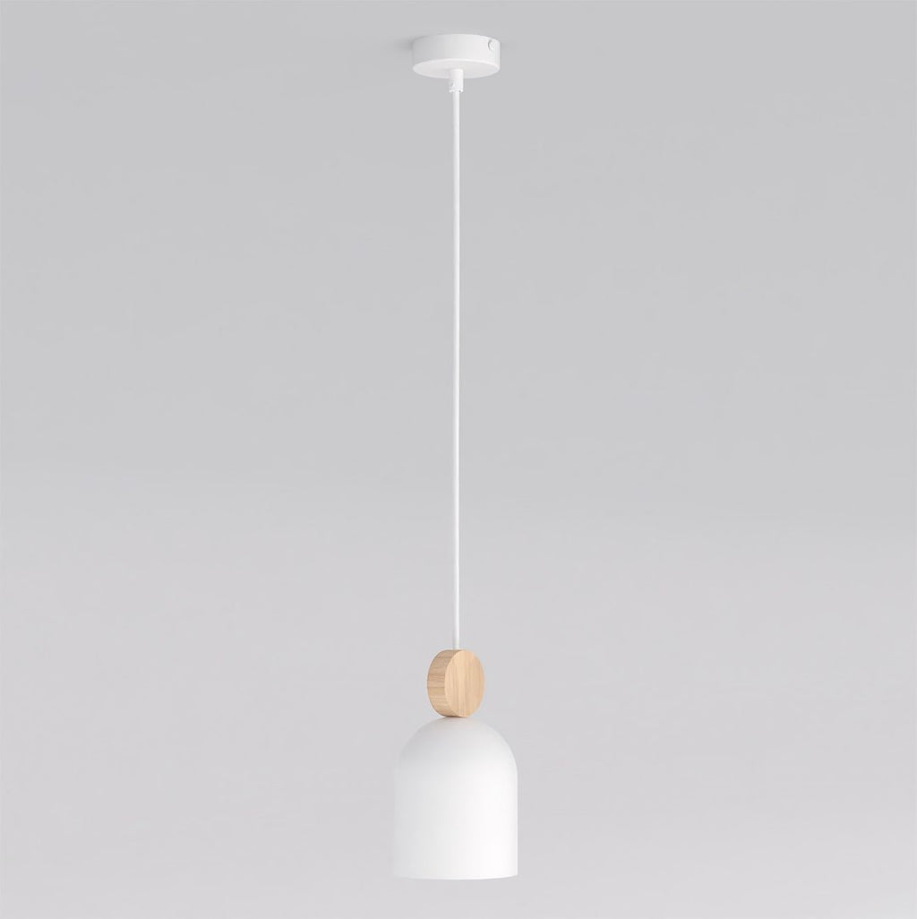 Hanglamp gepoedercoat staal en hout Scandinavisch Mesi wit, Ø 11 cm, voor keuken, gang en slaapkamer