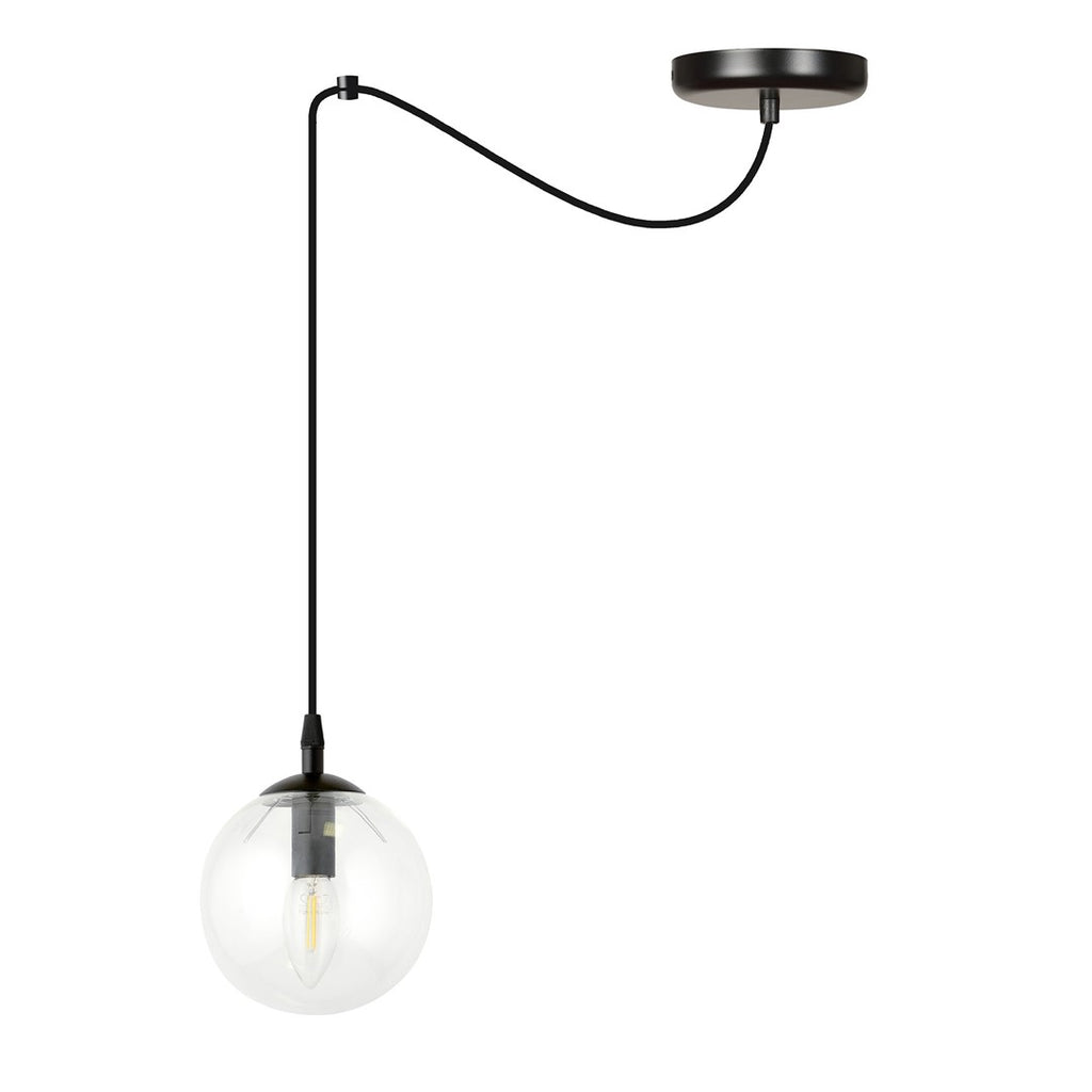 Hanglamp gepoedercoat staal en glas Gigi, zwart met transparante glazen kap Ø 14 cm, 1 lichtpunt E14