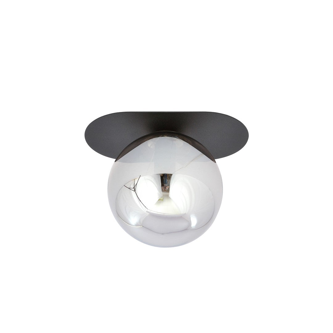 Plafondlamp gepoedercoat staal en glas Plaza modern, zwart met grafiet glazen kap Ø 14 cm, E14