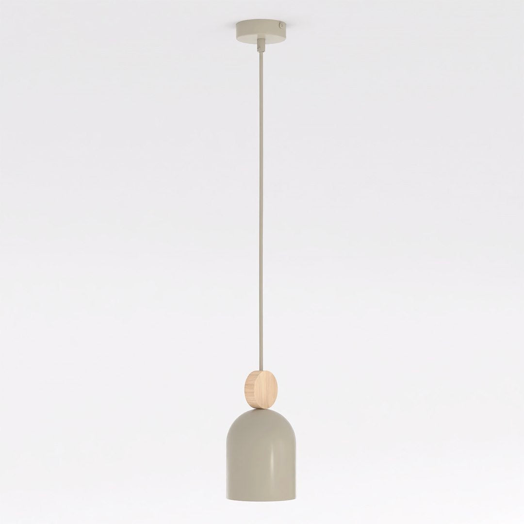 Hanglamp gepoedercoat staal met houten accent Mesi, Scandinavisch, beige, 11 cm, verstelbare hoogte