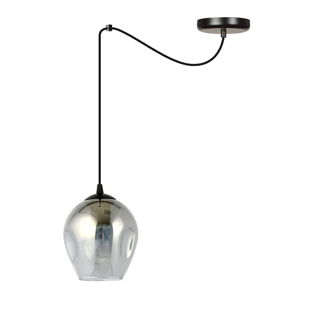 Hanglamp gepoedercoat staal en glas, modern, Level 1, zwart met grafiet kap Ø 14 cm, 1 x E27