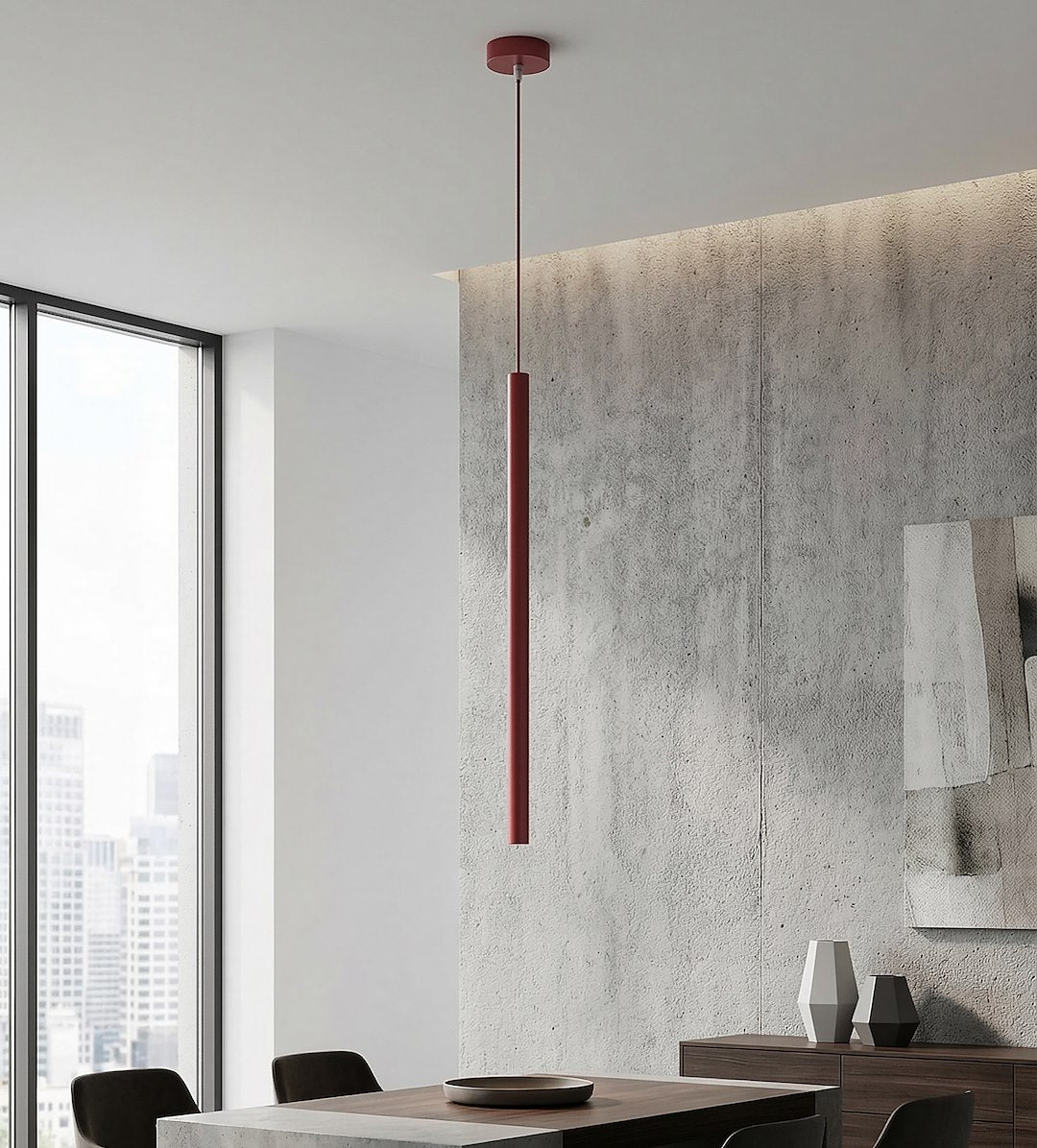 Hanglamp gepoedercoat staal Selter bordeaux, naalddunne cilinder met G9-fitting en verstelbare hoogte