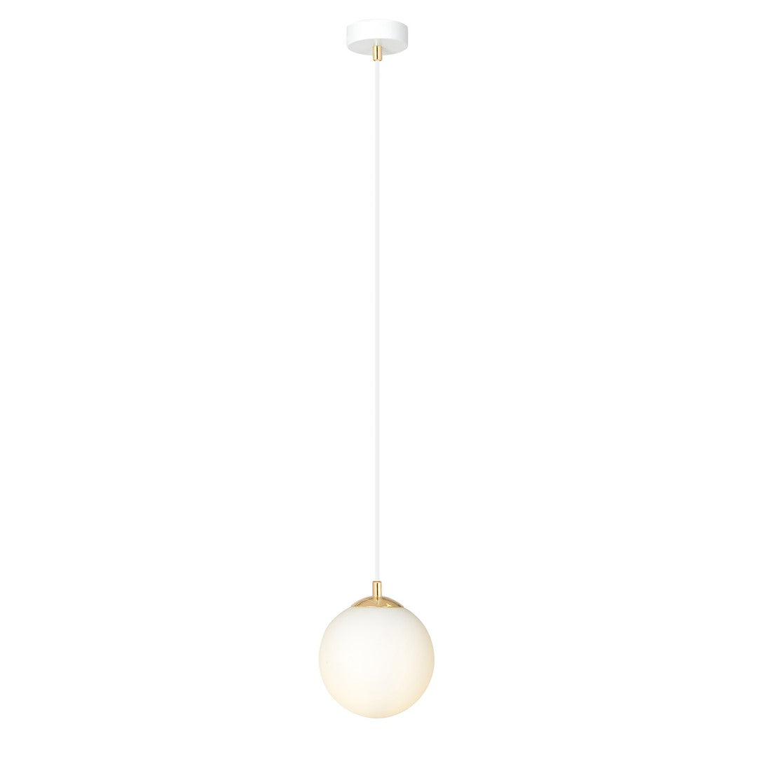 Hanglamp staal en glas retro Royal, wit met gouden accenten, Ø 14 cm kap, voor keuken, woonkamer of eetkamer