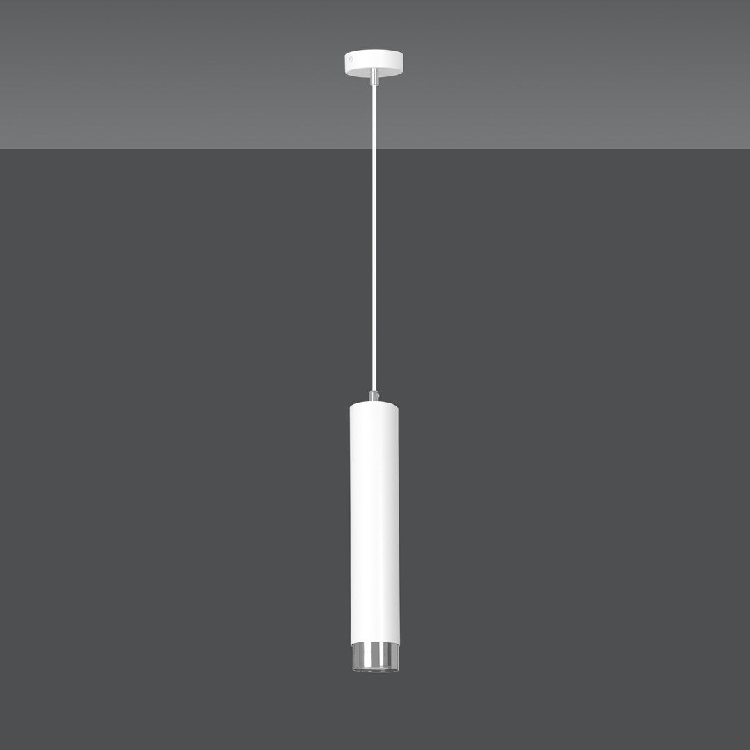 Hanglamp gepoedercoat staal modern Kibo wit met chroom, 8 x 100 cm, 1 fitting, voor woonkamer of keuken