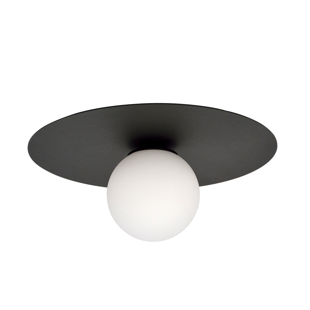 Plafondlamp opbouw gepoedercoat staal en glas, minimalistisch zwart met witte glazen kap, Ø 30 cm