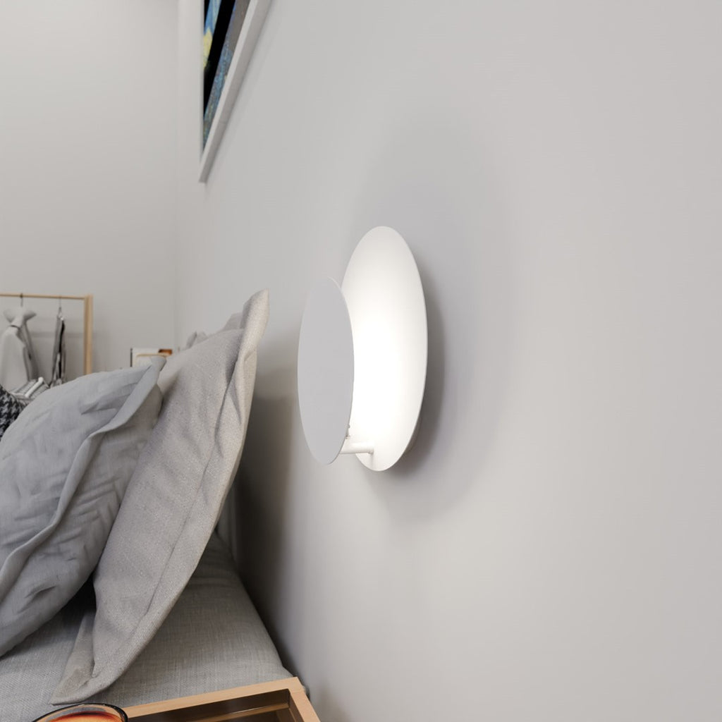 Wandlamp wit gepoedercoat staal en multiplex, Scandinavisch, model Cirkel, G9 – 22 x 20 cm