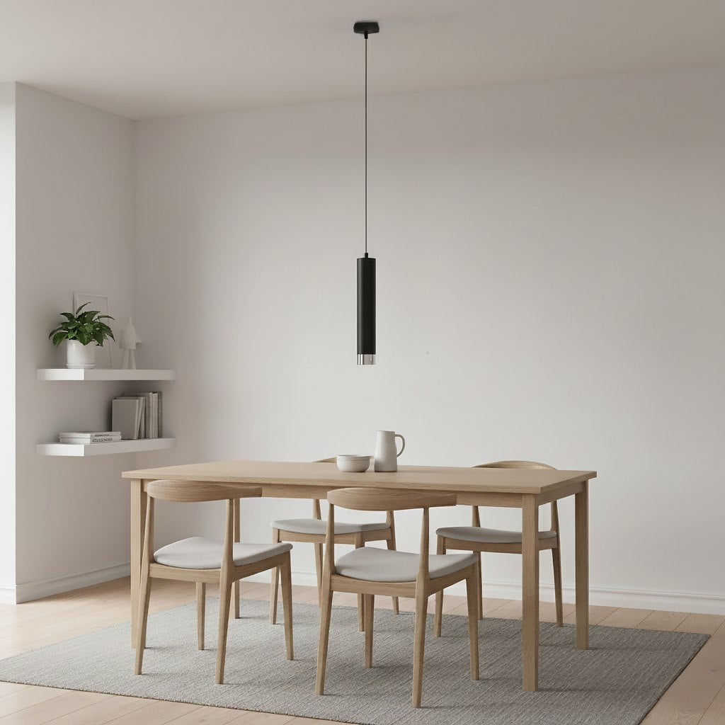 Hanglamp gepoedercoat staal Kibo, modern, zwart met chroom, 1 lichtpunt, verstelbare hoogte, 8 x 100 cm