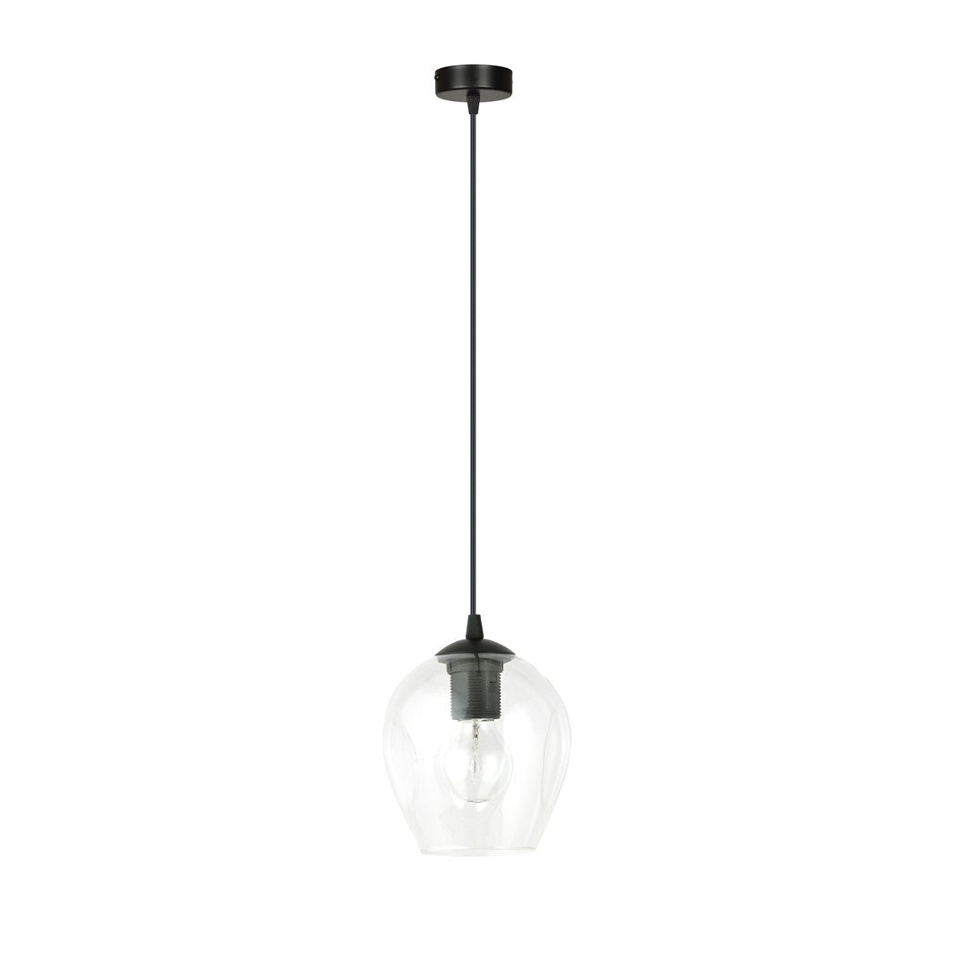Hanglamp gepoedercoat staal en glas Istar, zwart met transparante kap Ø 14 cm, E27