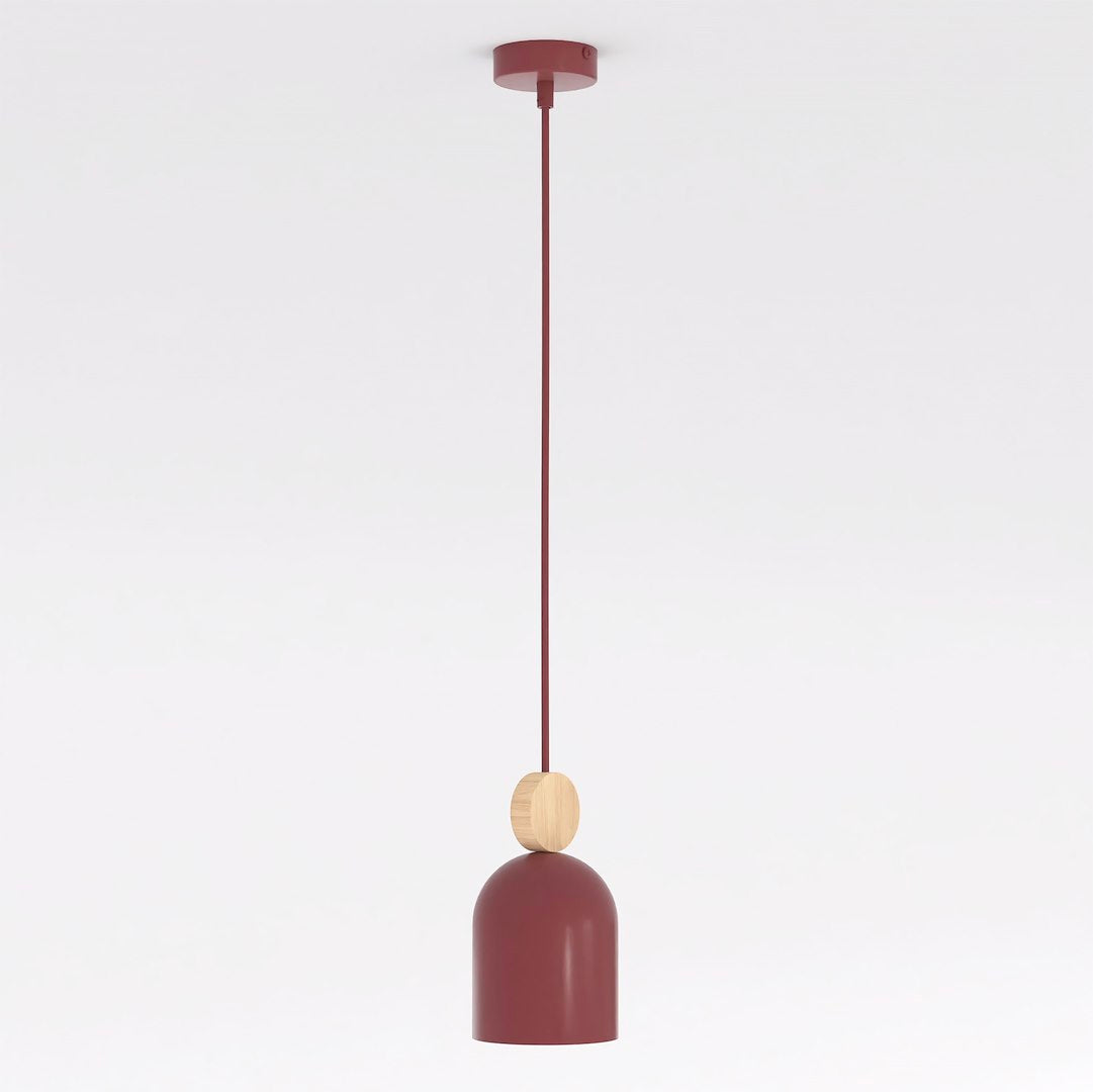 Hanglamp Mesi gepoedercoat staal met hout, Scandinavisch, bordeaux, 11 cm, 1 GU10-fitting, keuken en gang