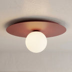 Plafondlamp gepoedercoat staal modern Solar 1 bordeaux met witte glazen bol, Ø 43 cm, voor woonkamer en slaapkamer