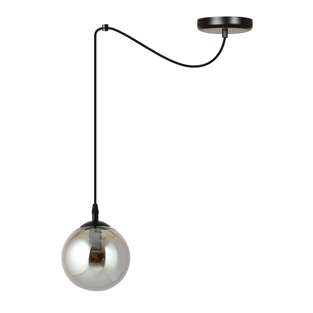Hanglamp gepoedercoat staal en glas Gigi, zwart met grafiet glazen kap Ø 14 cm, hoogte verstelbaar, E14