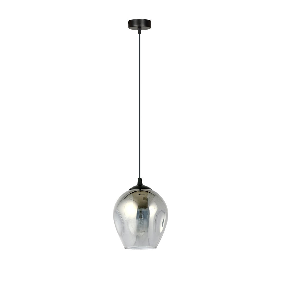 Hanglamp gepoedercoat staal en glas Istar, zwart met grafiet glazen kap Ø 14 cm, E27, modern