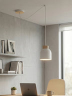 Hanglamp staal en hout Kru, Scandinavisch, wit, 1 fitting E27, met spider-ophanging en verstelbare hoogte