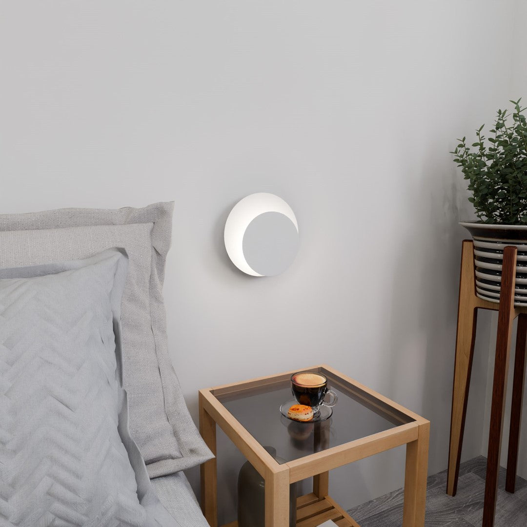 Wandlamp wit gepoedercoat staal en multiplex, Scandinavisch, model Cirkel, G9 – 22 x 20 cm