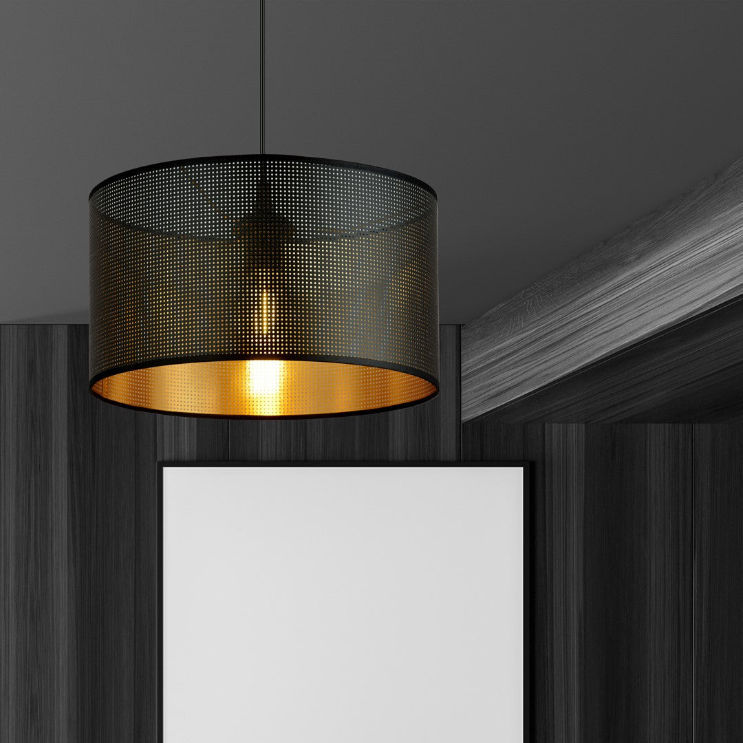 Hanglamp gepoedercoat staal industrieel zwart met goud, Ø 35 cm, 1 lichtpunt, E27, eettafel en keuken
