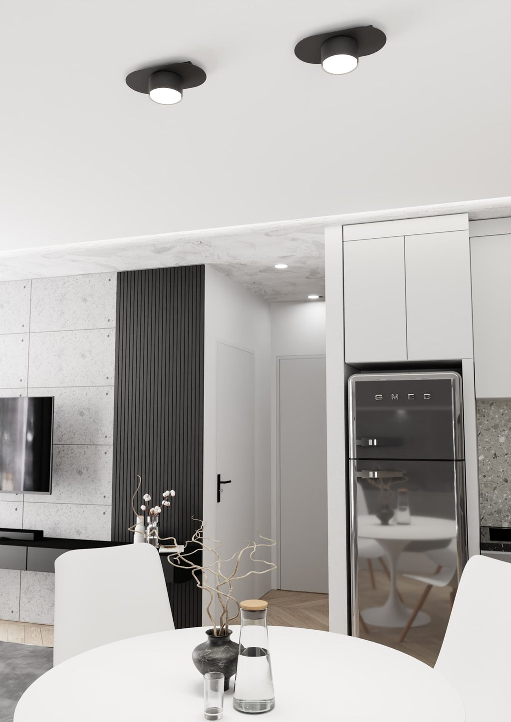 Plafondlamp gepoedercoat staal Stilo, modern, mat zwart, 1 lichtpunt, voor woonkamer, eetkamer of kantoor