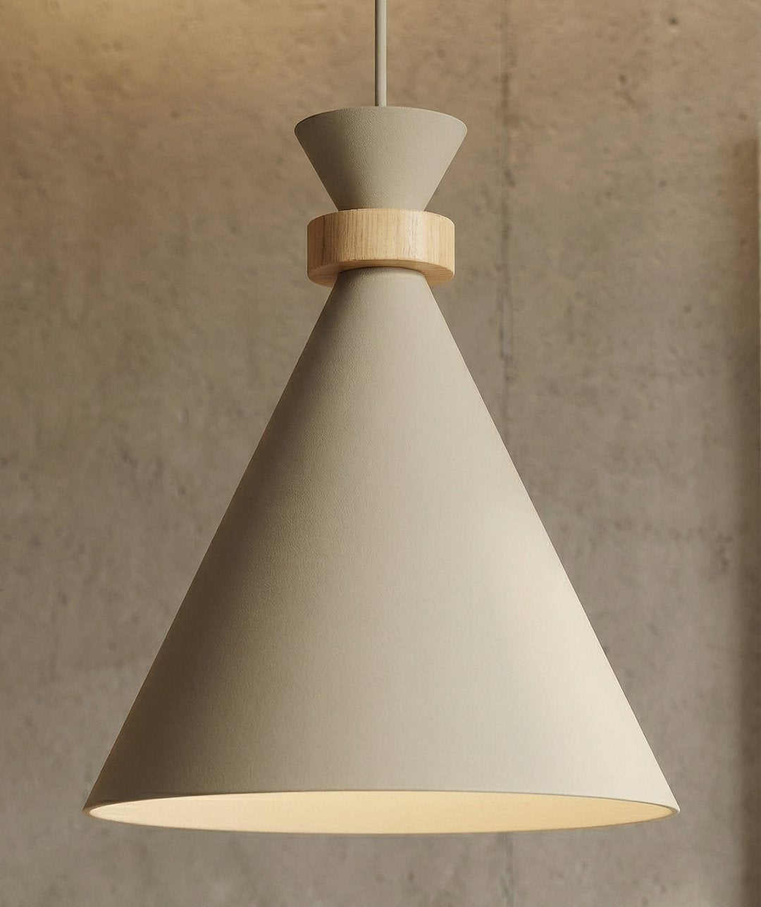 Hanglamp gepoedercoat staal met hout Scandinavisch beige Ø 23 cm, 1 fitting E27, boven kookeiland of eettafel