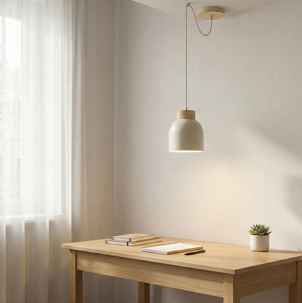 Hanglamp gepoedercoat staal en multiplex Kru, Scandinavisch, beige, spider-ophanging, 1 x E27