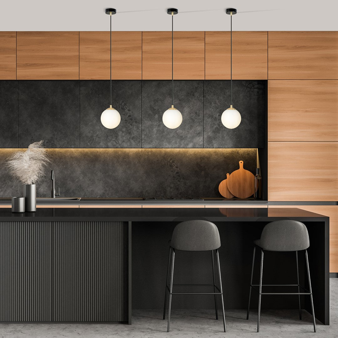 Hanglamp gepoedercoat staal en glas, retro, zwart met goud, witte kap Ø 14 cm, hoogteverstelbaar, E14