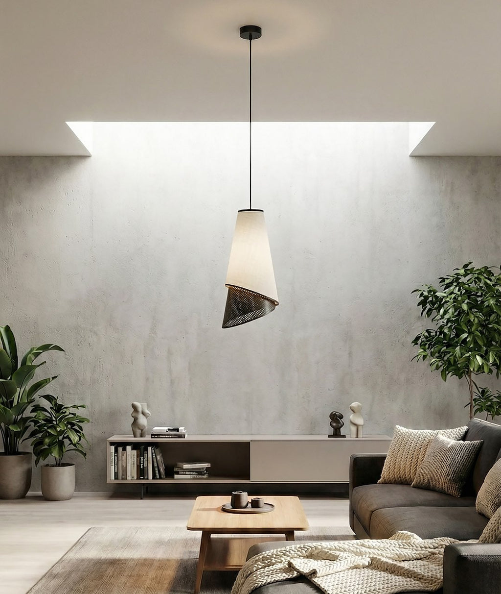 Hanglamp gepoedercoat staal met stoffen kap Moda, grijs en zwart, Ø 20 cm, 1 fitting, voor eettafel en woonkamer