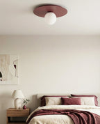 Plafondlamp gepoedercoat staal modern Solar 1 bordeaux met witte glazen bol, Ø 43 cm, voor woonkamer en slaapkamer