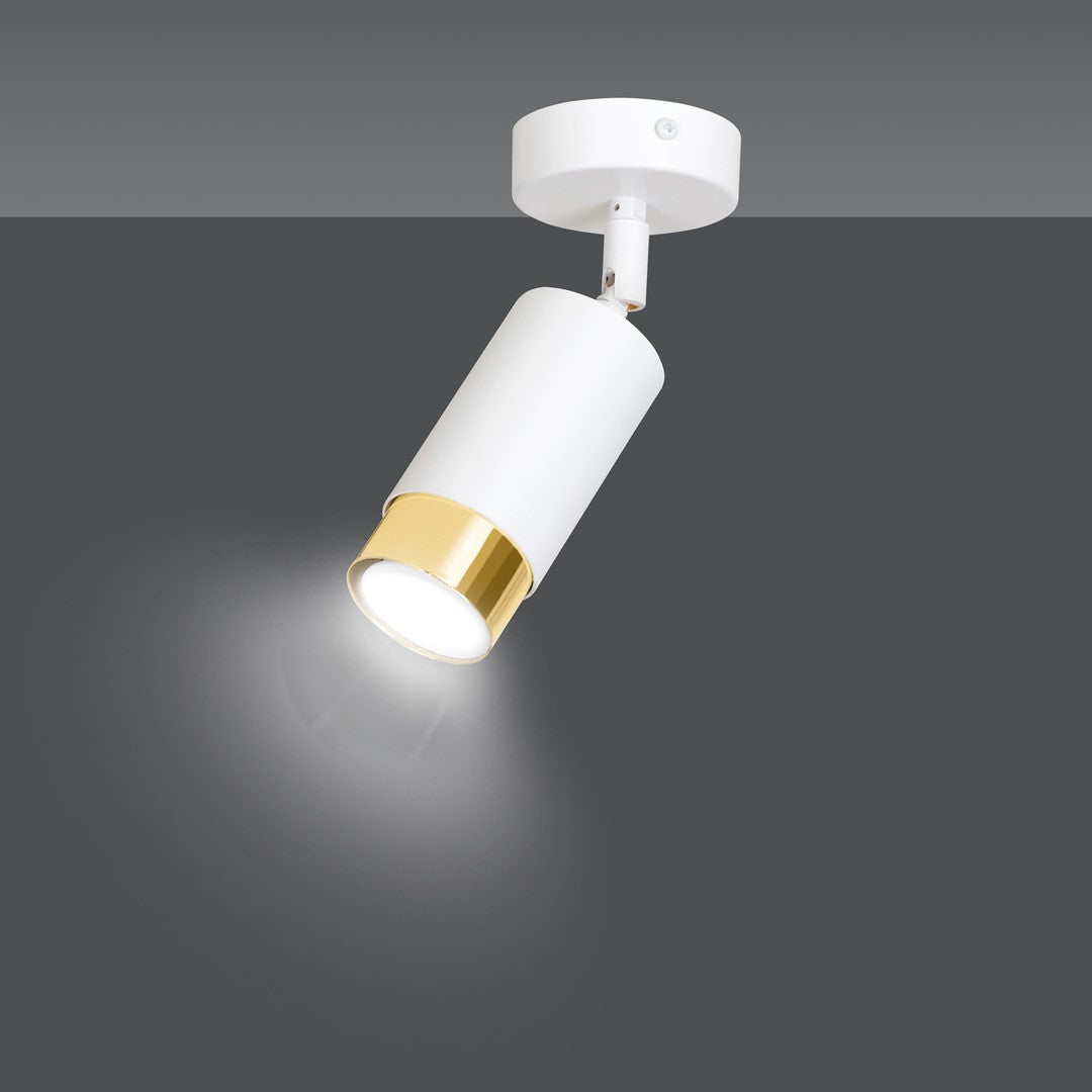 Plafondlamp spot gepoedercoat staal Hiro, wit met goud, kantelbaar, 1 fitting – 8 x 19 cm