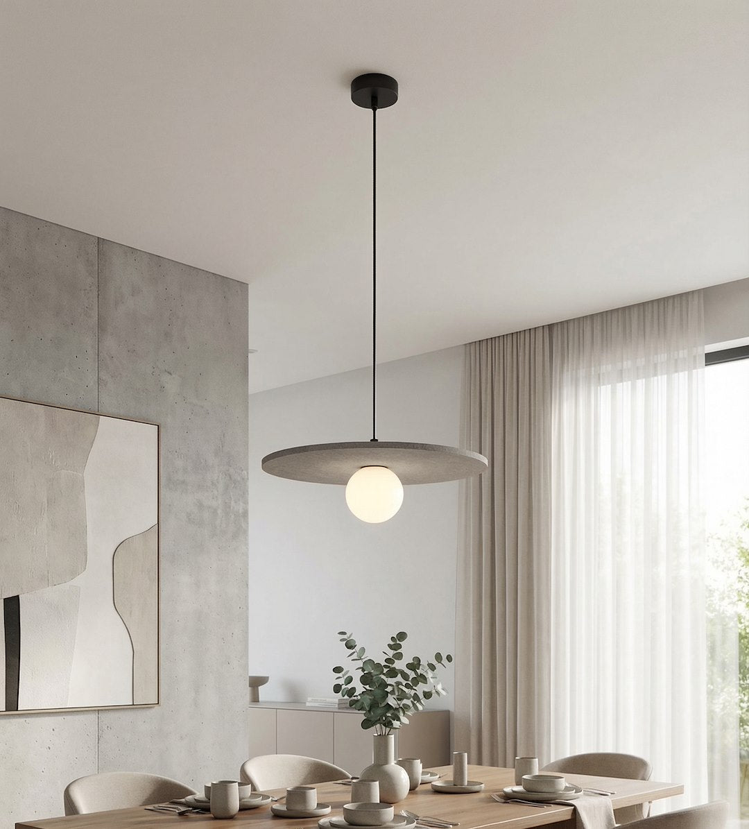 Hanglamp vilt en gepoedercoat staal Calma, boho, grijs, Ø 40 cm, 1 lichtpunt, G9, voor slaapkamer of woonkamer