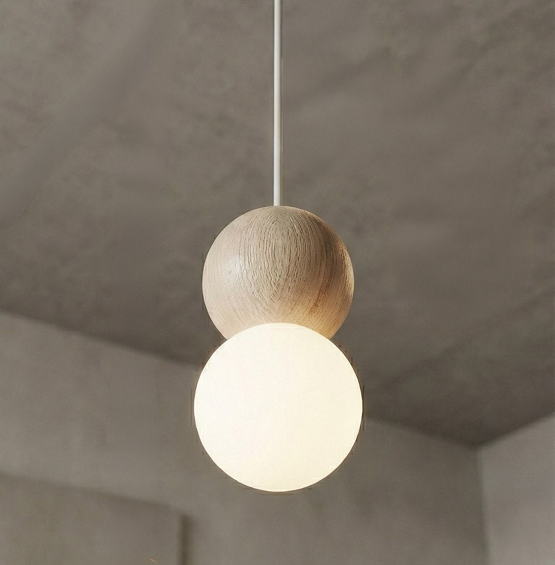 Hanglamp Loop staal en hout, Scandinavisch, wit, Ø 10 cm, 1 fitting G9, boven eettafel of keukeneiland