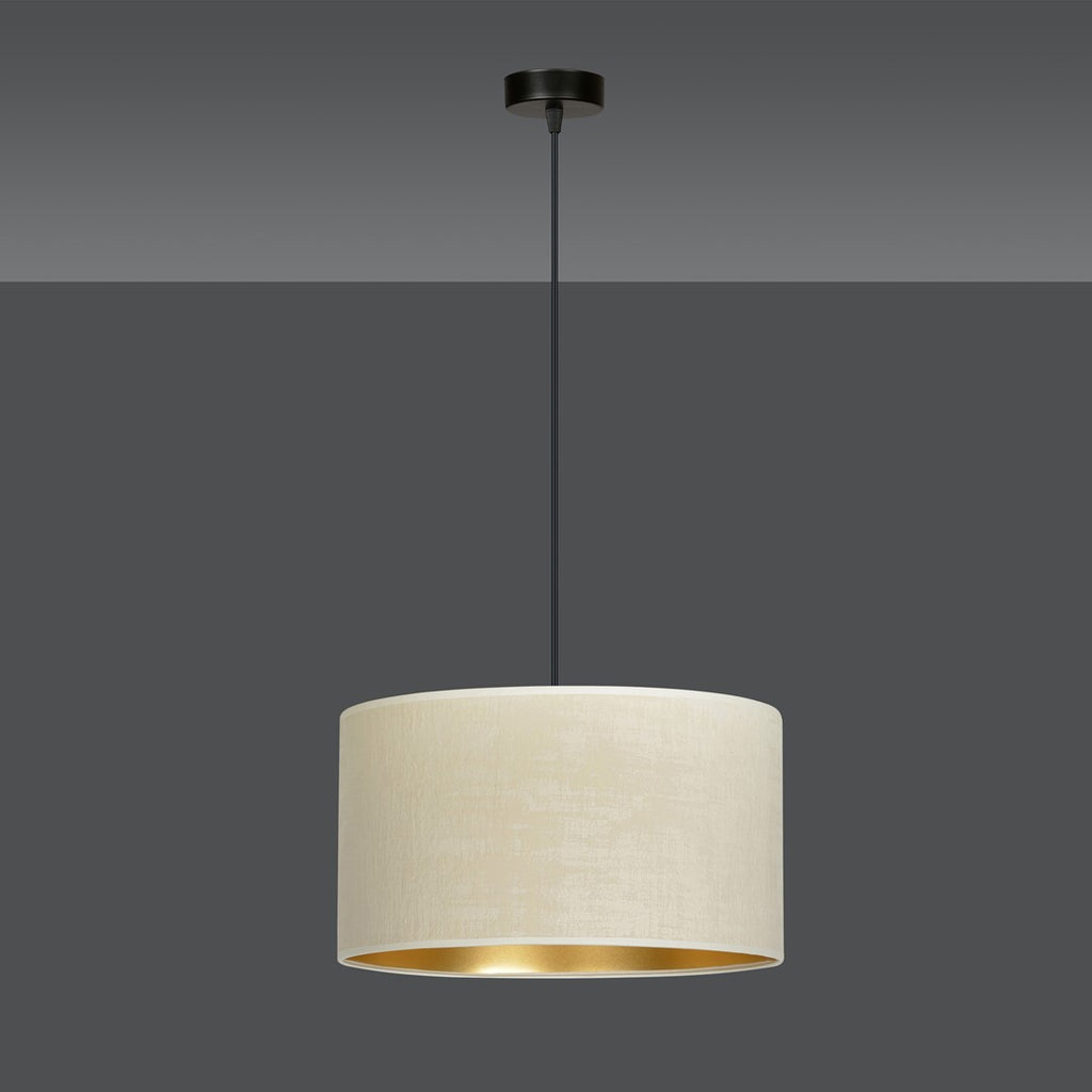 Hanglamp Hilde gepoedercoat staal en stof, minimalistisch, wit met gouden binnenzijde, Ø 35 cm, verstelbare hoogte