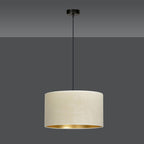 Hanglamp Hilde gepoedercoat staal en stof, minimalistisch, wit met gouden binnenzijde, Ø 35 cm, verstelbare hoogte