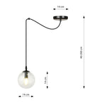 Hanglamp gepoedercoat staal en glas Gigi, zwart met transparante glazen kap Ø 14 cm, 1 lichtpunt E14