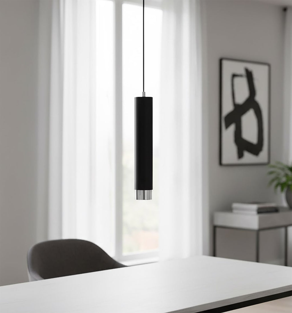 Hanglamp gepoedercoat staal Kibo, modern, zwart met chroom, 1 lichtpunt, verstelbare hoogte, 8 x 100 cm