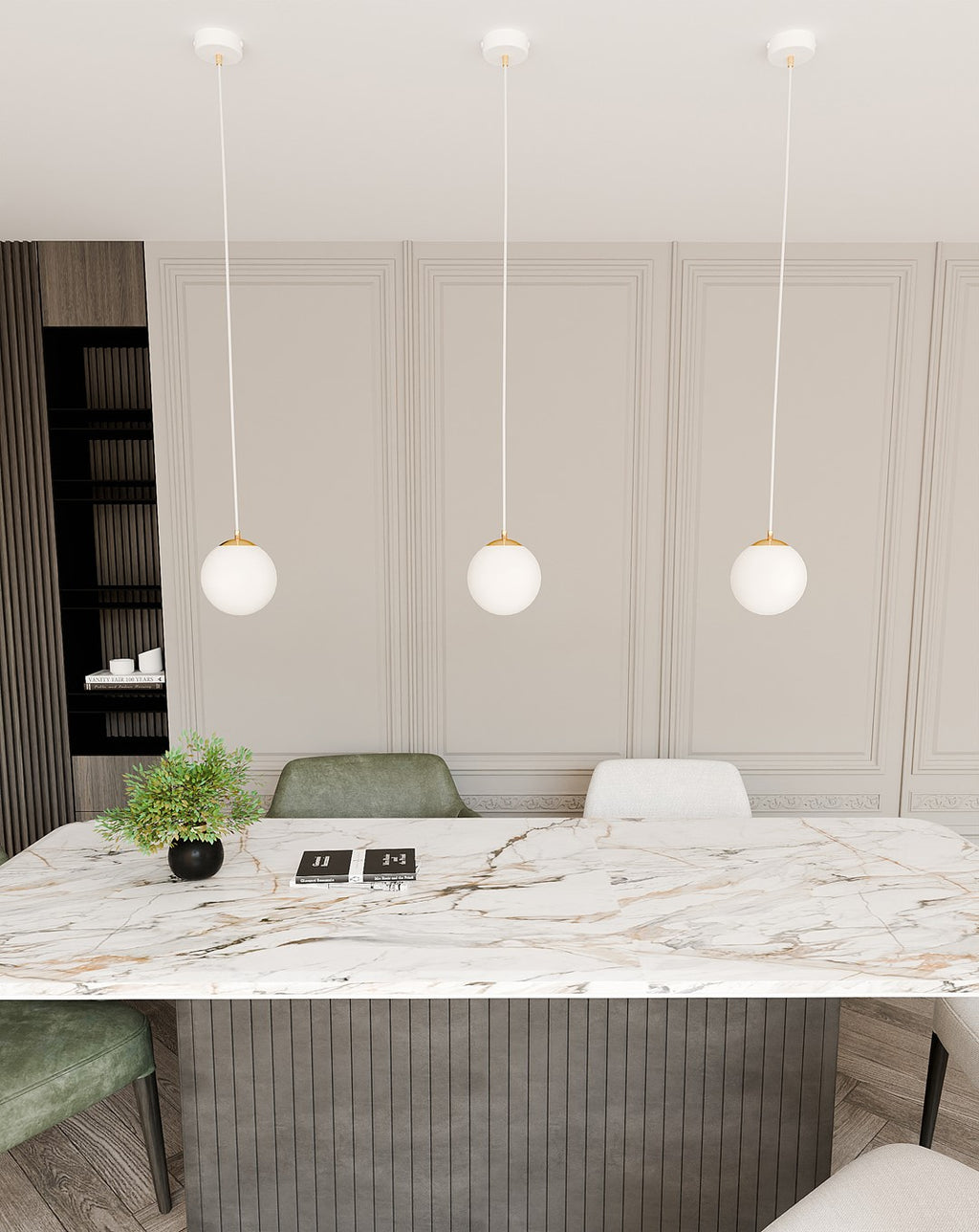 Hanglamp staal en glas retro Royal, wit met gouden accenten, Ø 14 cm kap, voor keuken, woonkamer of eetkamer